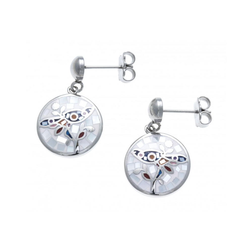 Les Boucles d'oreilles acier, nacre et émail, papillons - ODENA - IC 587