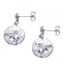 Les Boucles d'oreilles acier, nacre et émail, papillons - ODENA - IC 587