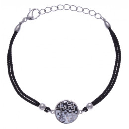 Le Bracelet acier, nacre et émail, coton noir, ODENA - IM 323