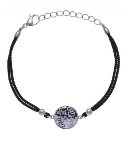 Le Bracelet acier, nacre et émail, coton noir, ODENA - IM 323
