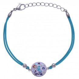 Le Bracelet acier, nacre et émail, coton bleu, ODENA - IM 325
