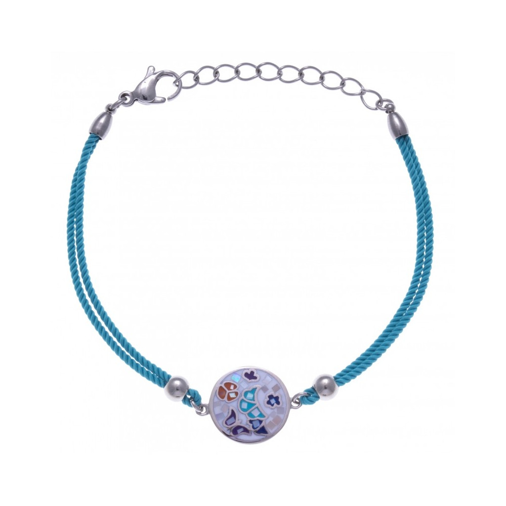Le Bracelet acier, nacre et émail, coton bleu, ODENA - IM 325