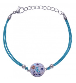 Le Bracelet acier, nacre et émail, coton bleu, ODENA - IM 325