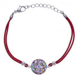 Le Bracelet acier, nacre et émail, coton rouge, ODENA - IM 329