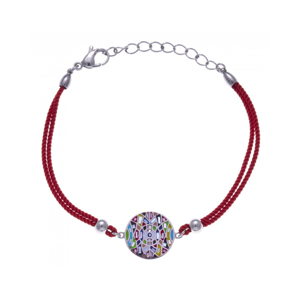 Le Bracelet acier, nacre et émail, coton rouge, ODENA - IM 329