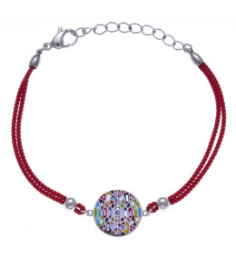 Le Bracelet acier, nacre et émail, coton rouge, ODENA - IM 329