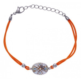 Le Bracelet acier, nacre et émail, coton orange, ODENA - IM 333