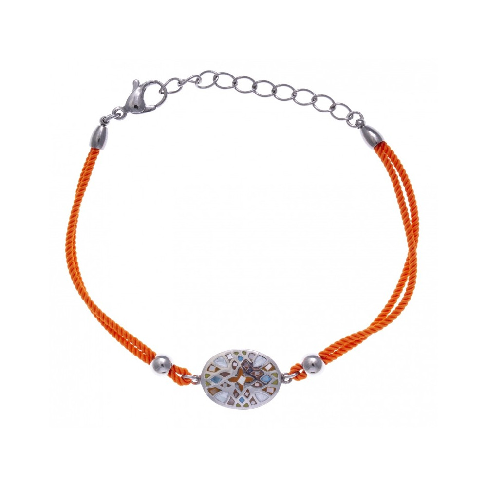 Le Bracelet acier, nacre et émail, coton orange, ODENA - IM 333