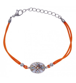 Le Bracelet acier, nacre et émail, coton orange, ODENA - IM 333