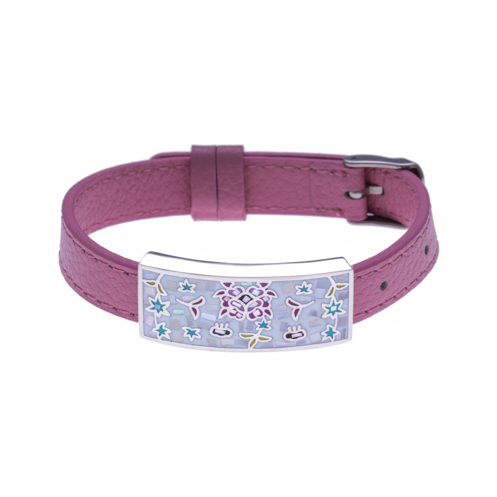 Le Bracelet acier et émail, cuir rose, largeur 1cm, ODENA - IM 334