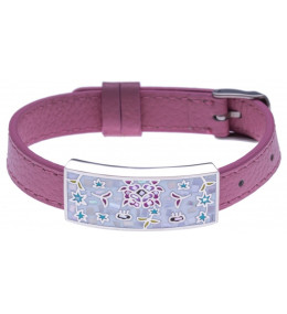 Le Bracelet acier et émail, cuir rose, largeur 1cm, ODENA - IM 334