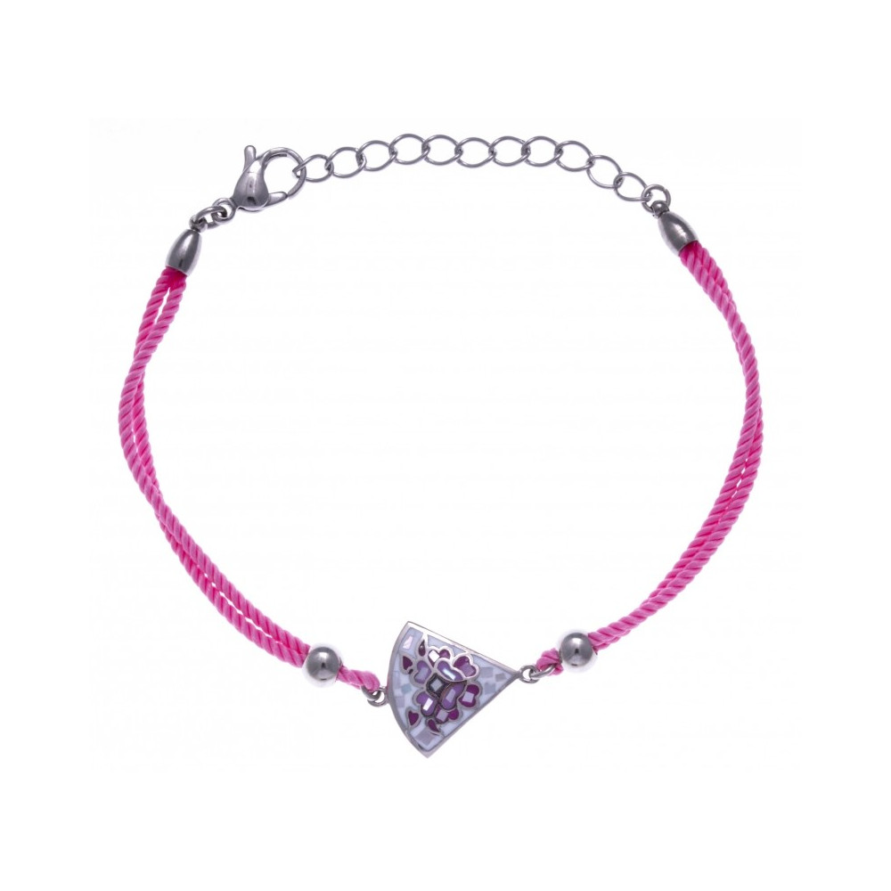Le Bracelet acier, nacre et émail, coton rose, ODENA - IM 335