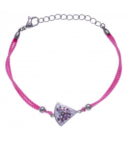 Le Bracelet acier, nacre et émail, coton rose, ODENA - IM 335