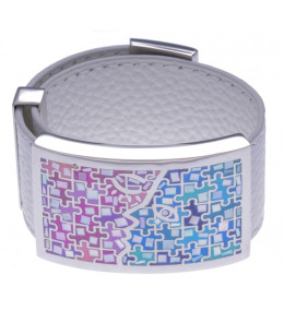 Bracelet acier émail, nacre avec cuir blanc, largeur 3 cm, ODENA - IM 336