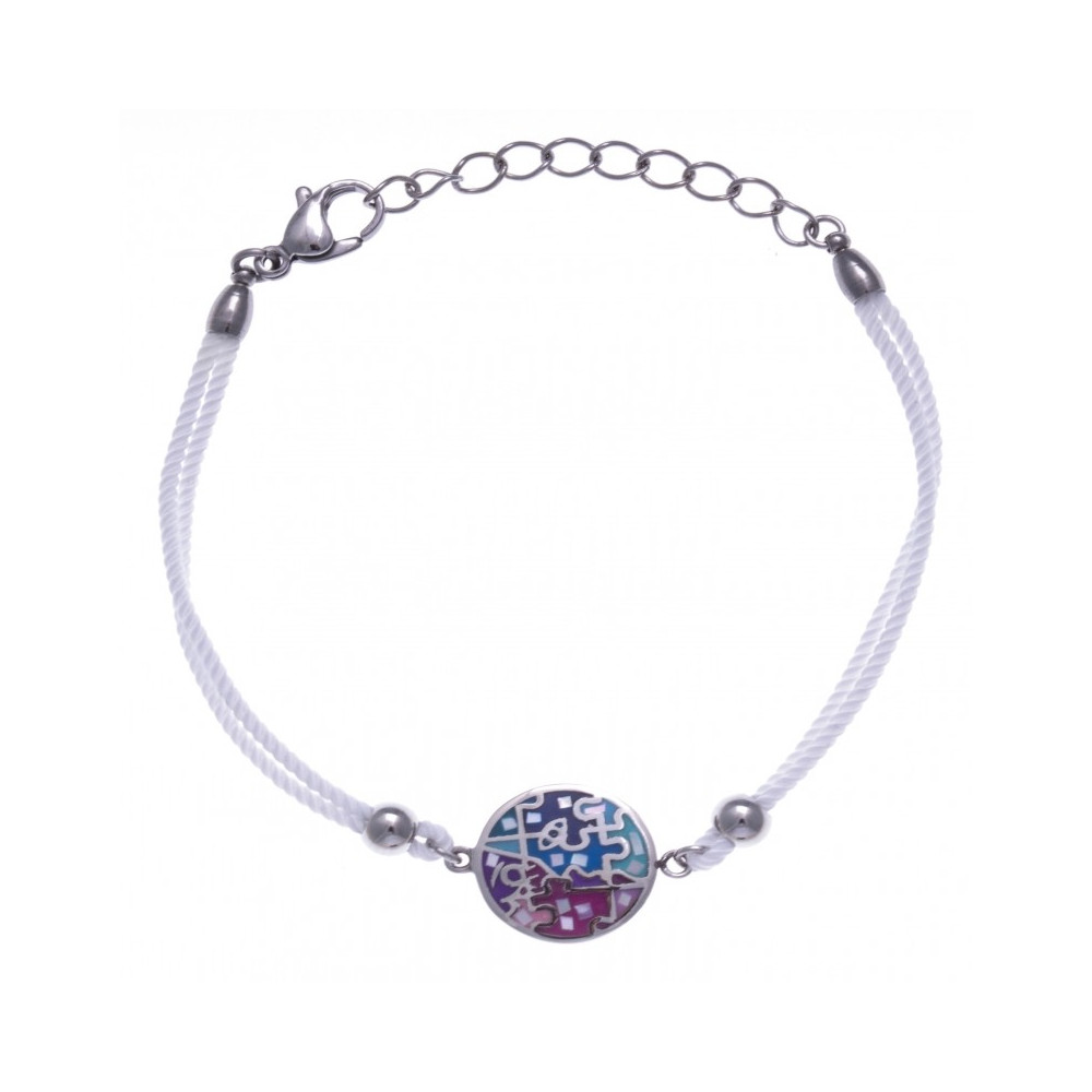 Le Bracelet acier, nacre et émail, coton blanc, ODENA - IM 337