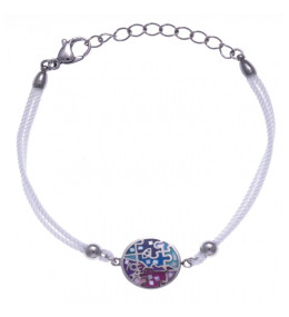 Le Bracelet acier, nacre et émail, coton blanc, ODENA - IM 337