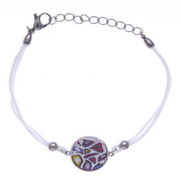 Le Bracelet acier, nacre et émail, coton blanc, ODENA - IM 339