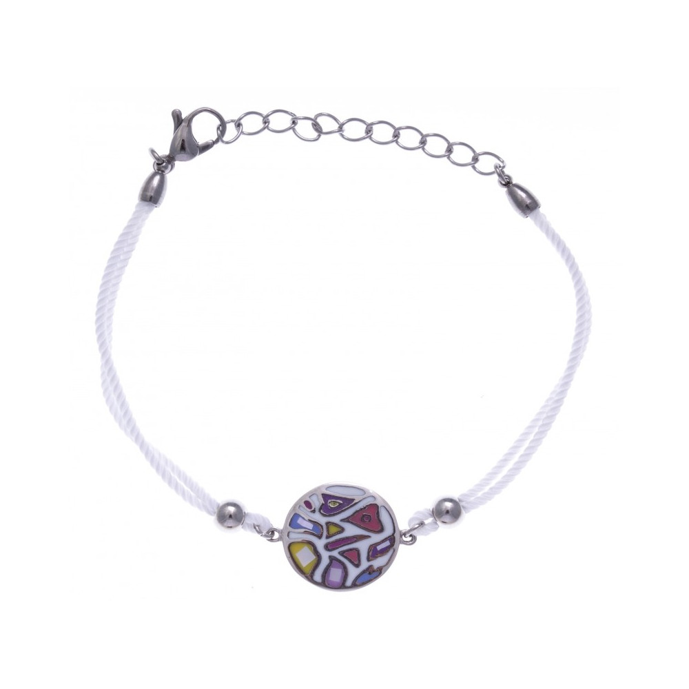 Le Bracelet acier, nacre et émail, coton blanc, ODENA - IM 339