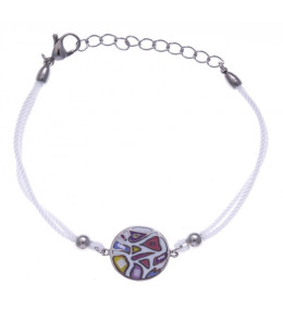 Le Bracelet acier, nacre et émail, coton blanc, ODENA - IM 339