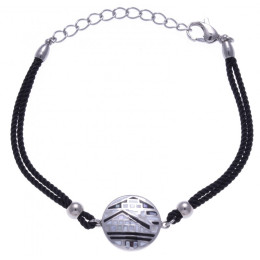 Le Bracelet acier, nacre et émail, coton noir, ODENA - IM 345
