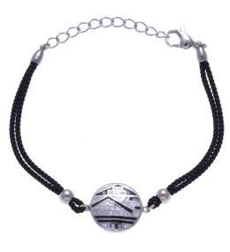 Le Bracelet acier, nacre et émail, coton noir, ODENA - IM 345