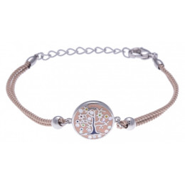Le Bracelet acier, nacre et émail, coton beige, ODENA - IM 355