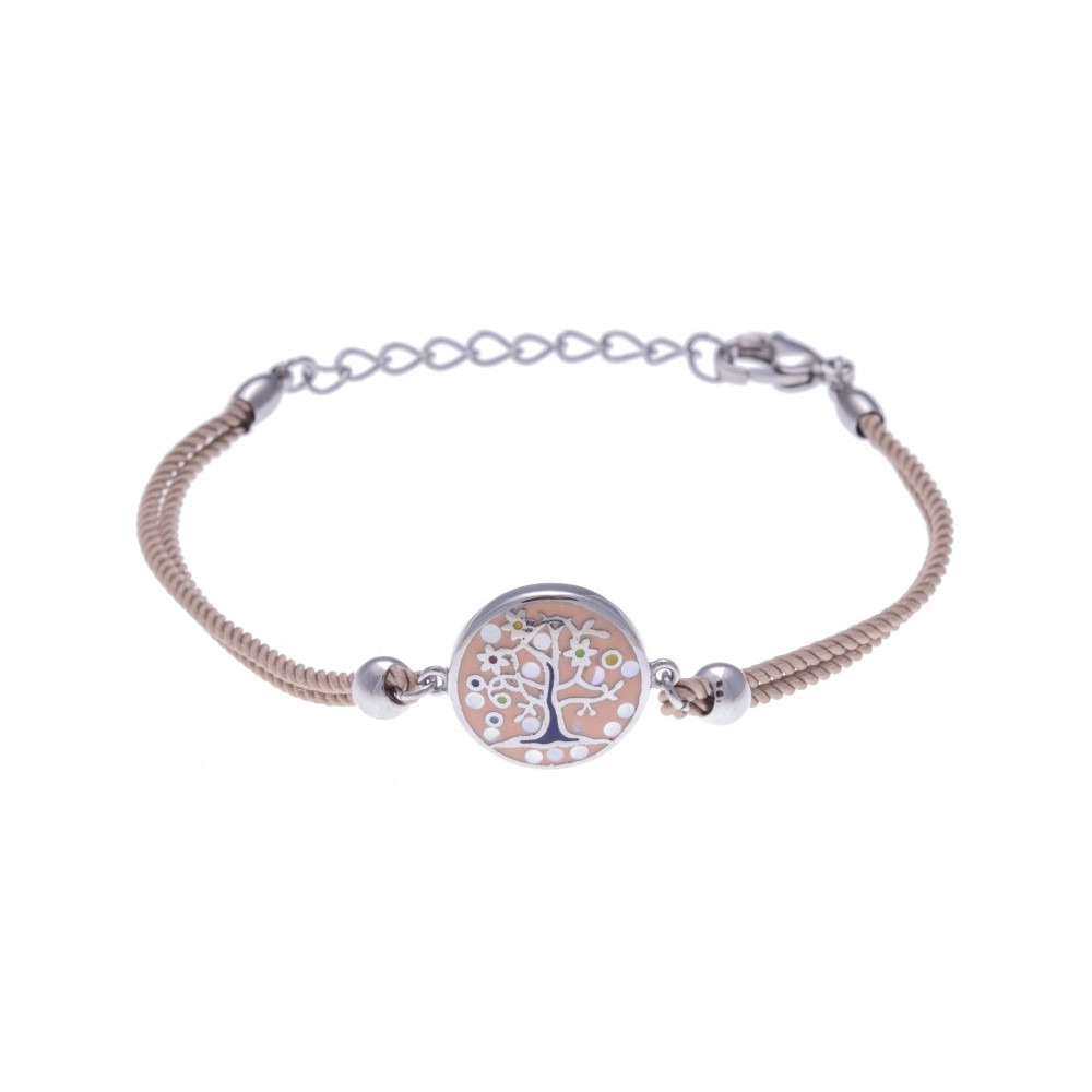 Le Bracelet acier, nacre et émail, coton beige, ODENA - IM 355