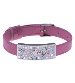 Le Bracelet acier émail et nacre, cuir rose, largeur 1cm, ODENA - IM 356