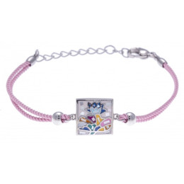 Le Bracelet acier, nacre et émail, coton rose, ODENA - IM 357