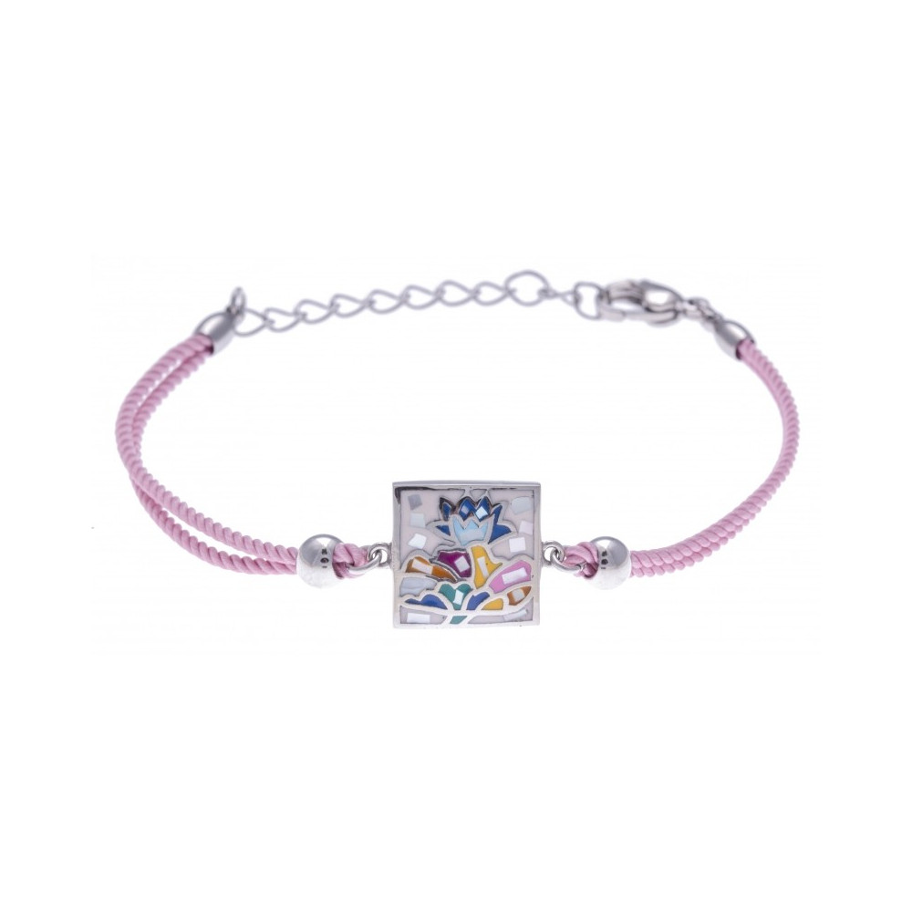 Le Bracelet acier, nacre et émail, coton rose, ODENA - IM 357