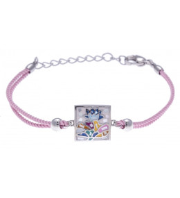 Le Bracelet acier, nacre et émail, coton rose, ODENA - IM 357