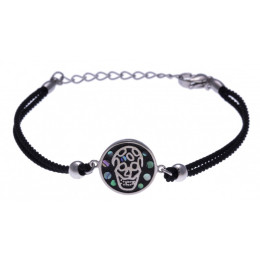 Le Bracelet acier, nacre et émail, coton noir, ODENA - IM 359