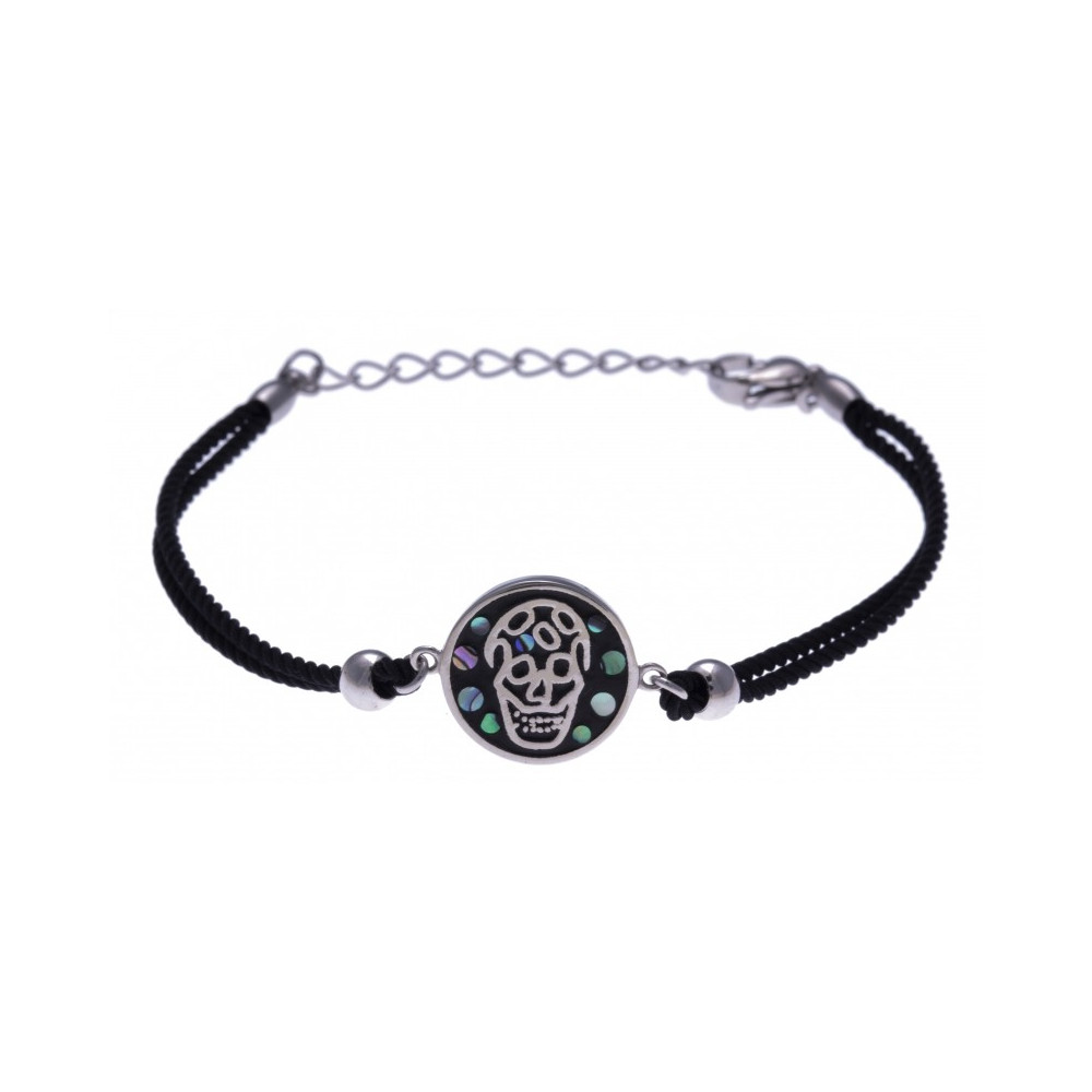 Le Bracelet acier, nacre et émail, coton noir, ODENA - IM 359