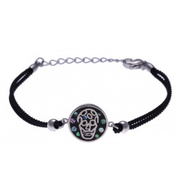 Le Bracelet acier, nacre et émail, coton noir, ODENA - IM 359