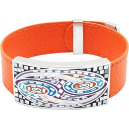 Le Bracelet acier, émail et nacre, cuir orange, largeur 2cm, ODENA - IM 370
