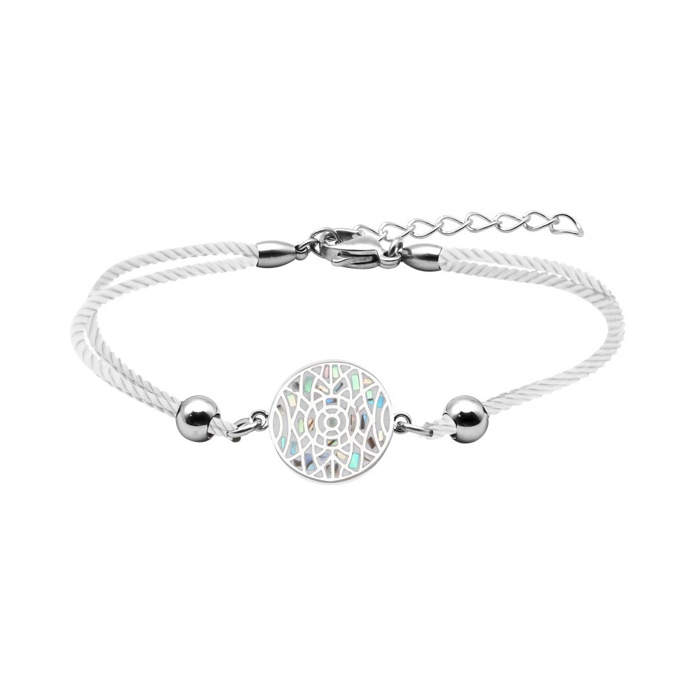 Le Bracelet acier, nacre et émail, coton blanc, ODENA - IM 376