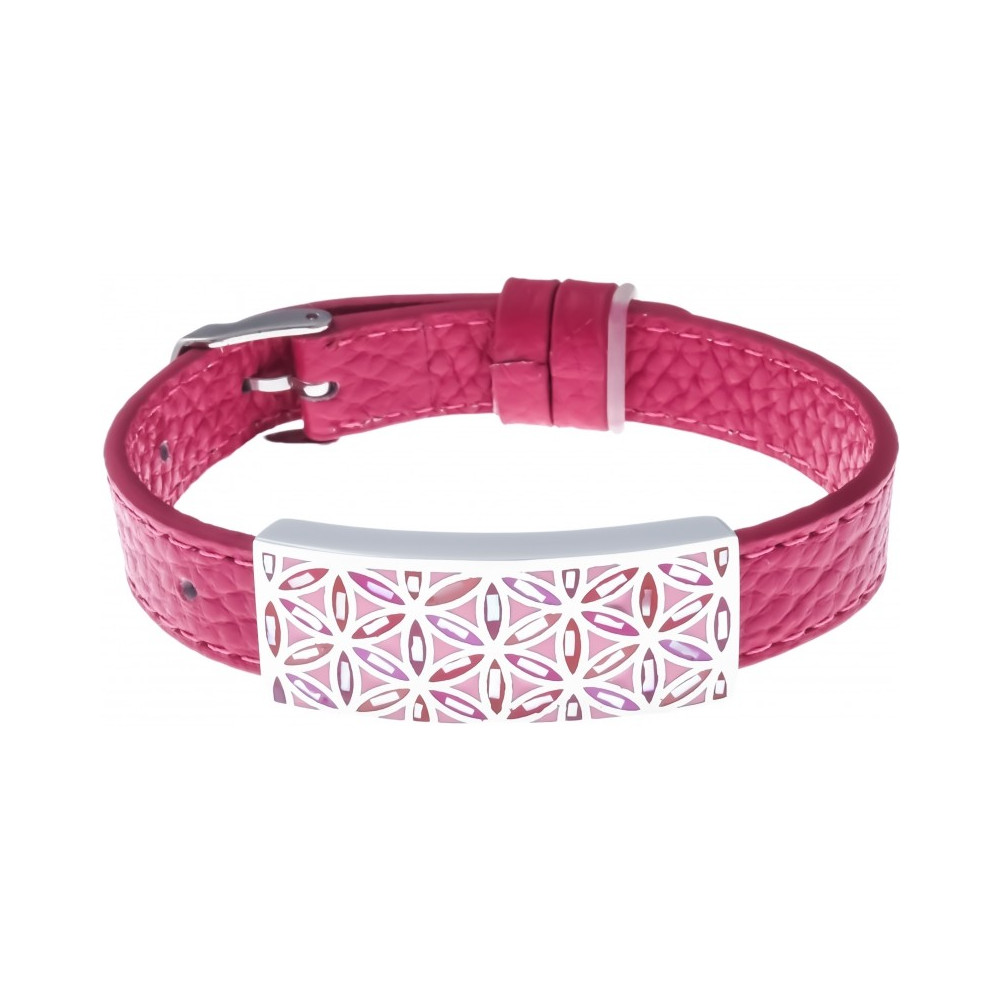 Le Bracelet acier émail et nacre, cuir rose, largeur 1cm, ODENA - IM 382