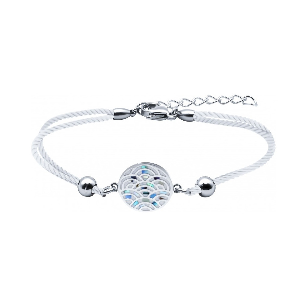 Le Bracelet acier, nacre et émail, coton blanc, ODENA - IM 386
