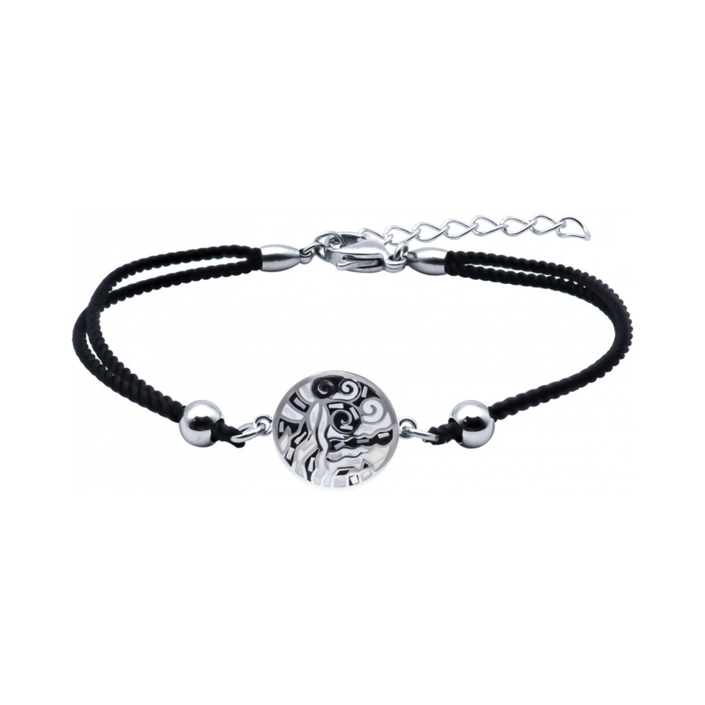 Le Bracelet acier, nacre et émail, coton noir, ODENA - IM 394