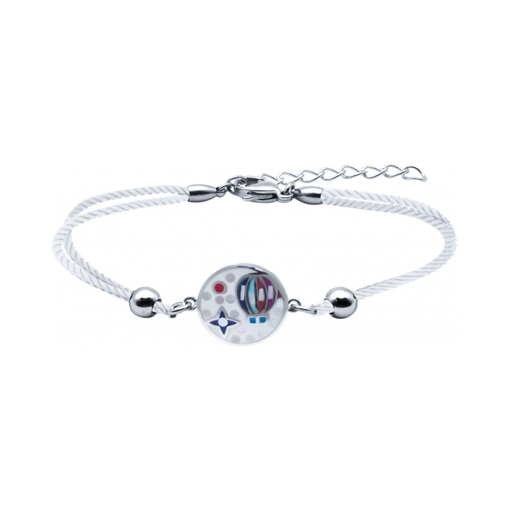 Le Bracelet acier, nacre et émail, coton blanc, ODENA - IM 398