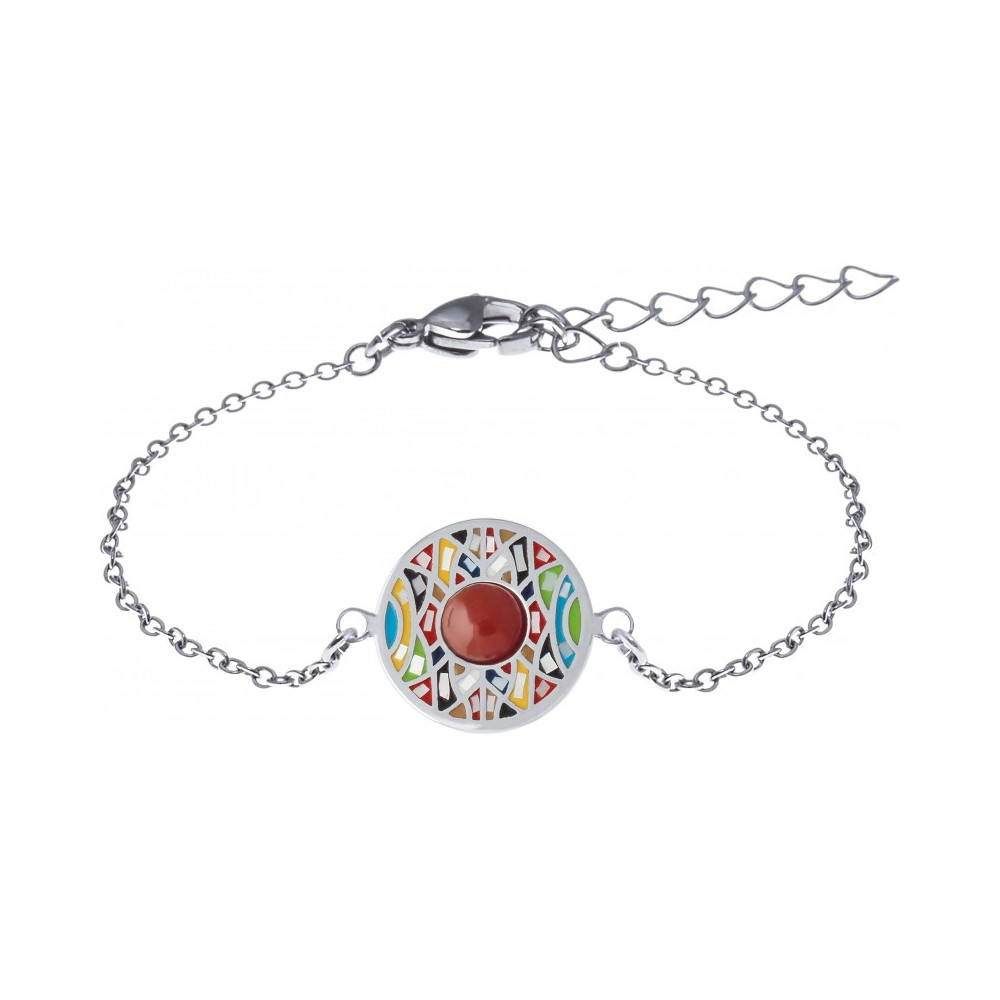 Le Bracelet acier, nacre et émail, cabochon cornaline, ODENA - YO 301