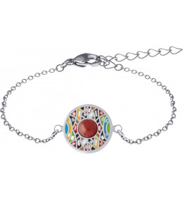 Le Bracelet acier, nacre et émail, cabochon cornaline, ODENA - YO 301