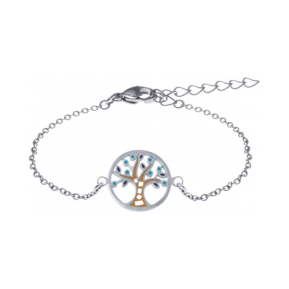 Le Bracelet acier, nacre et émail, arbre de vie, ODENA - YO 304