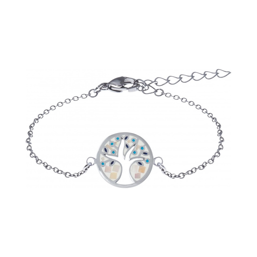 Le Bracelet acier, nacre et émail, arbre de vie, ODENA - YO 305