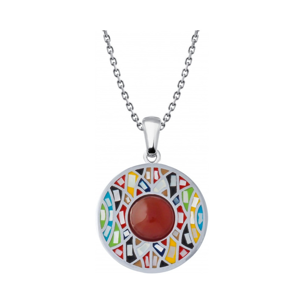 Le Collier acier, nacre et émail, cabochon cornaline, ODENA - YO 401