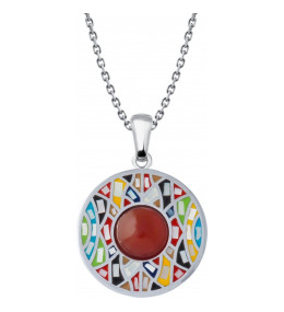 Le Collier acier, nacre et émail, cabochon cornaline, ODENA - YO 401