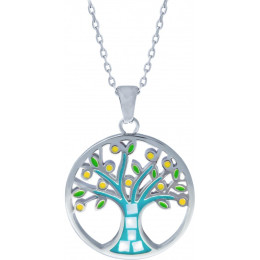 Le Collier acier, nacre et émail, motif arbre de vie, ODENA - YO 410