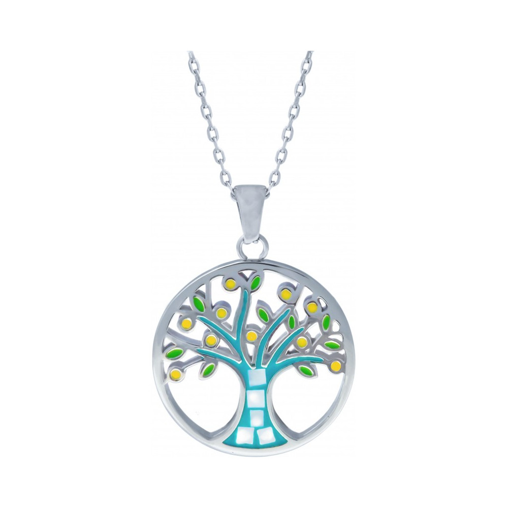Le Collier acier, nacre et émail, motif arbre de vie, ODENA - YO 410