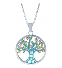 Le Collier acier, nacre et émail, motif arbre de vie, ODENA - YO 410