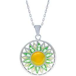 Le Collier acier, nacre et émail, cabochon agate jaune, ODENA - YO 413